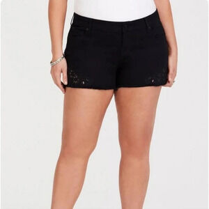 Torrid Denim Shorts Size 10 Black Embroidered Cotton Spandex NWT SS-1494